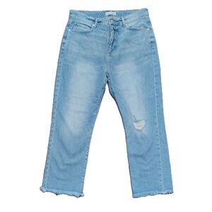LOFT Straight Crop High Rise Lightly Distressed Raw Hem Jeans Sz 8 / 29 Women's